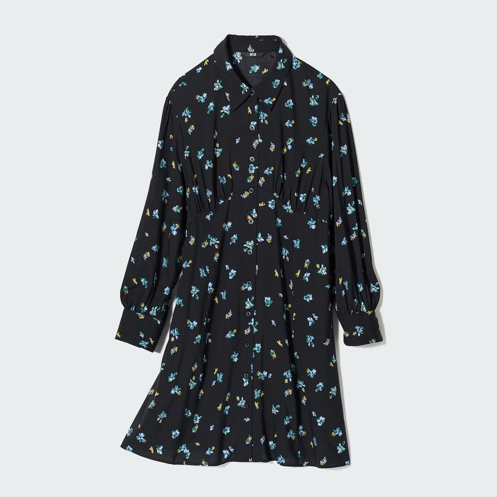 Uniqlo Blue Long Sleeve Bishop Collar Sundress